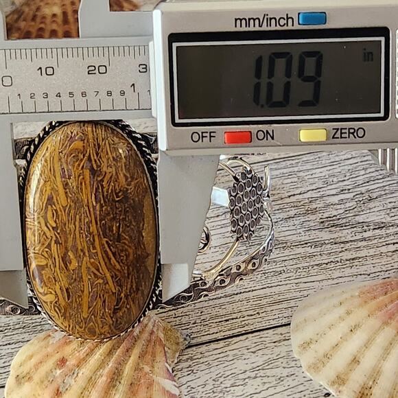 Wide Silver Cuff, Ancient Echoes Miriam Stone Cuff Bracelet - Picture 7 of 10